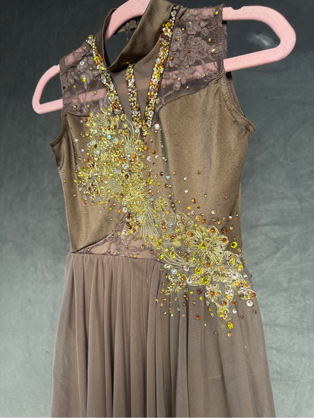 Weissman Taupe Dance Costume w/ custom appliques and rhinestoning